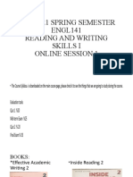 2020-2021 SPRING SEMESTER ENGL141 Reading and Writing Skills I Online Session 1