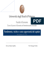 Università Degli Studi Di Palermo: Rendimento, Rischio e Costo Opportunità Del Capitale