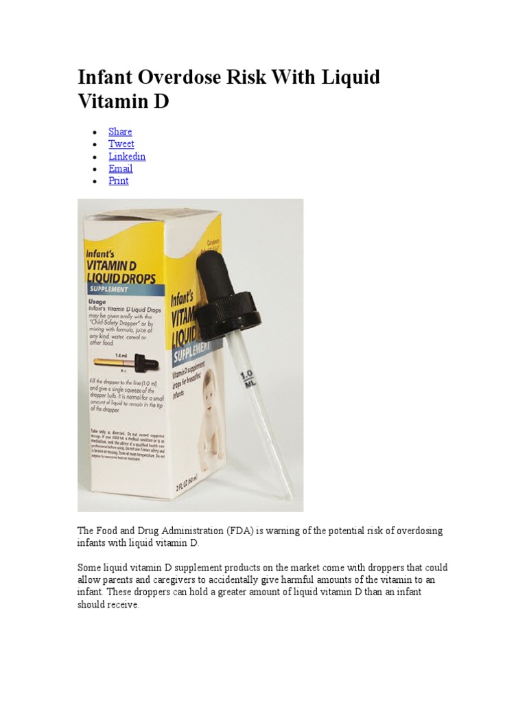 Infant Overdose Risk With Liquid Vitamin D PDF Vitamin D Vitamin