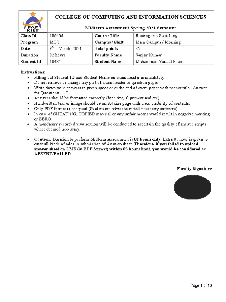 Midterm Exam: Routing & Switching 2021 | PDF | Routing | Internet Standards