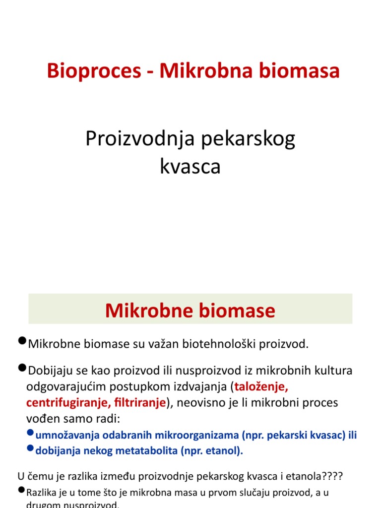 2.a Predavanje - Primjer Biomase - Proizvodnja Pekarskog Kvasca - Za ...