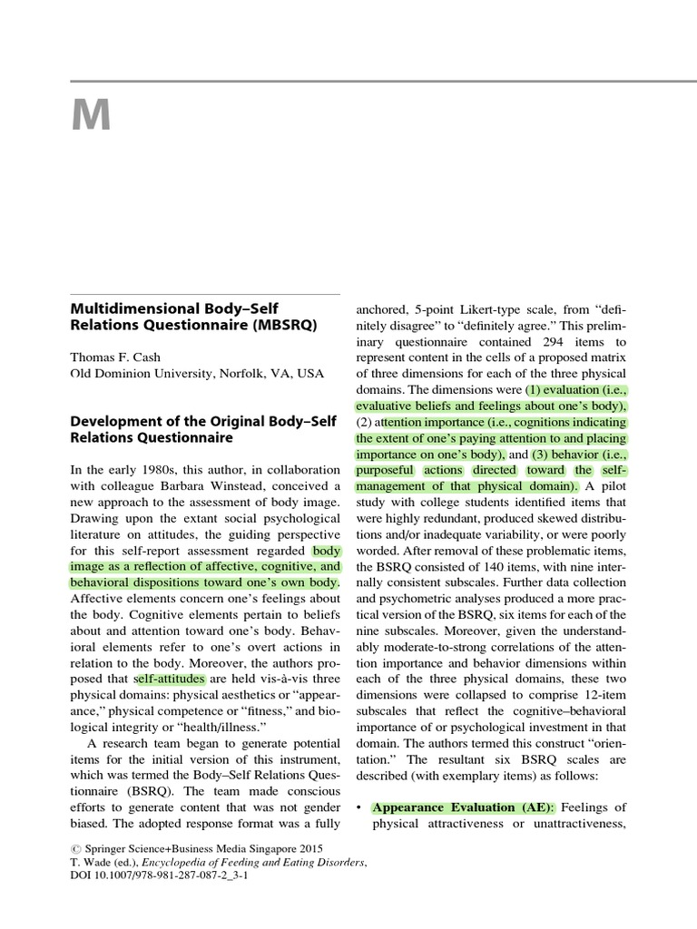 Multidimensional Body-Self Relations Questionnaire (MBSRQ) | Download ...