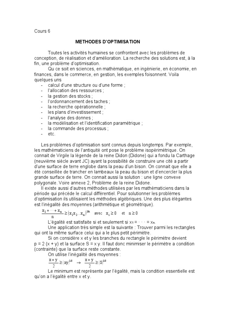 Méthodes d'optimisation en gestion | PDF | Extremum | Optimisation ...