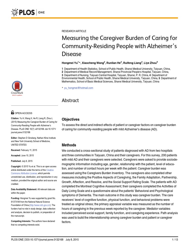 Measuring The Caregiver Burden of Caring For Community-Residing People ...