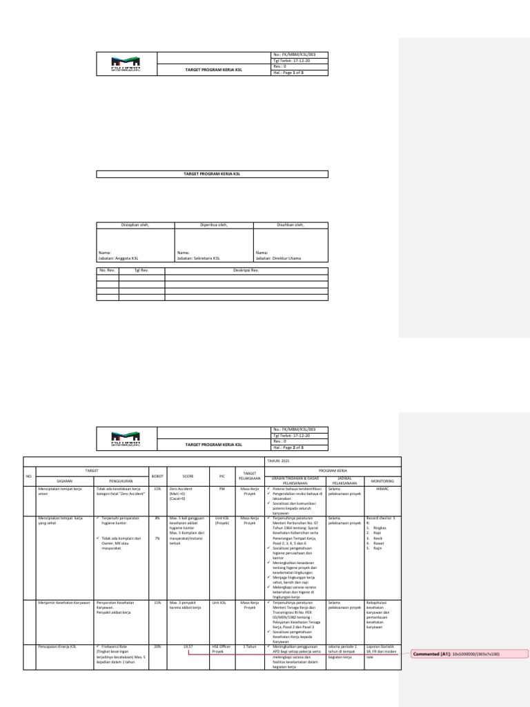 Program Kerja K3 Tahun 2021 | PDF