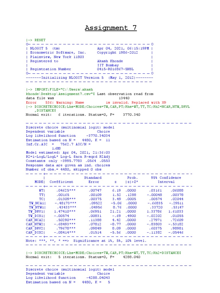 Assignment 7: - RESET | PDF | Akaike Information Criterion | Logistic  Regression