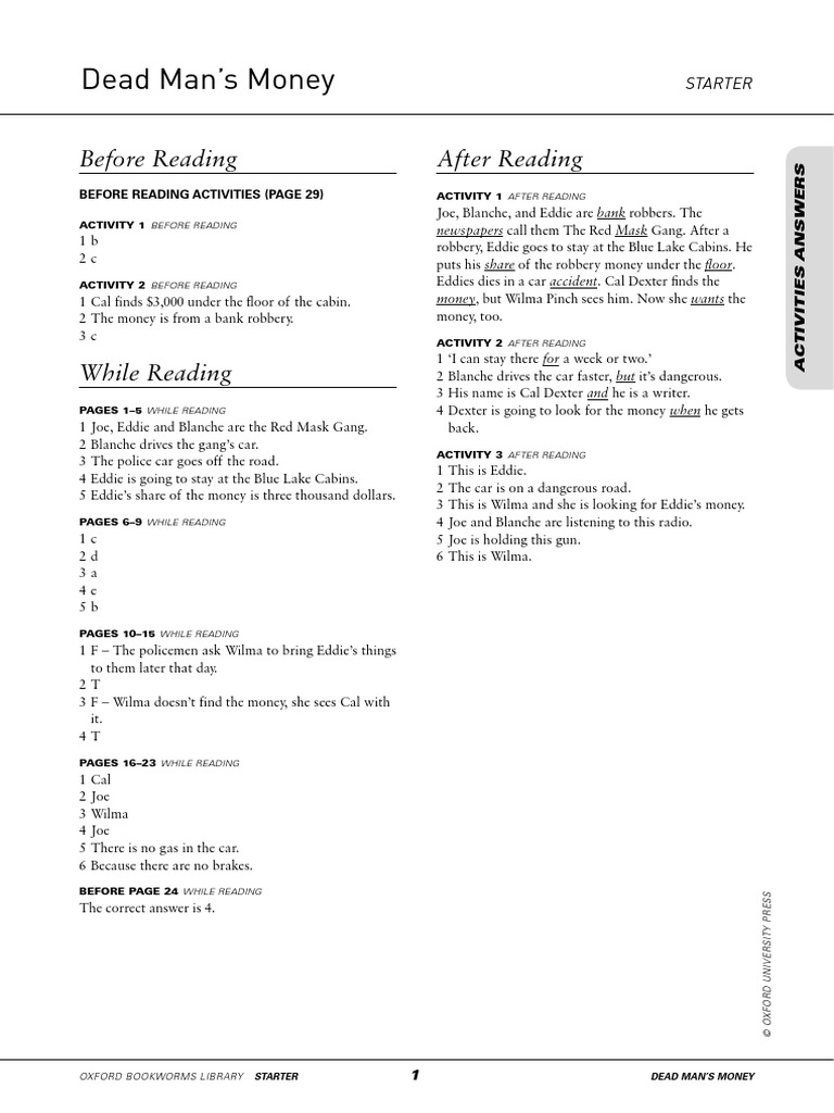 Dead Man's Money Answers To Exercises PDF Theft Violence