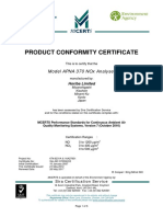 Product Conformity Certificate: Model Apna 370 Nox Analyser