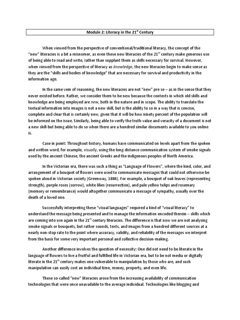 Module 2 Literacy in The 21 Century PDF Literacy Multimedia
