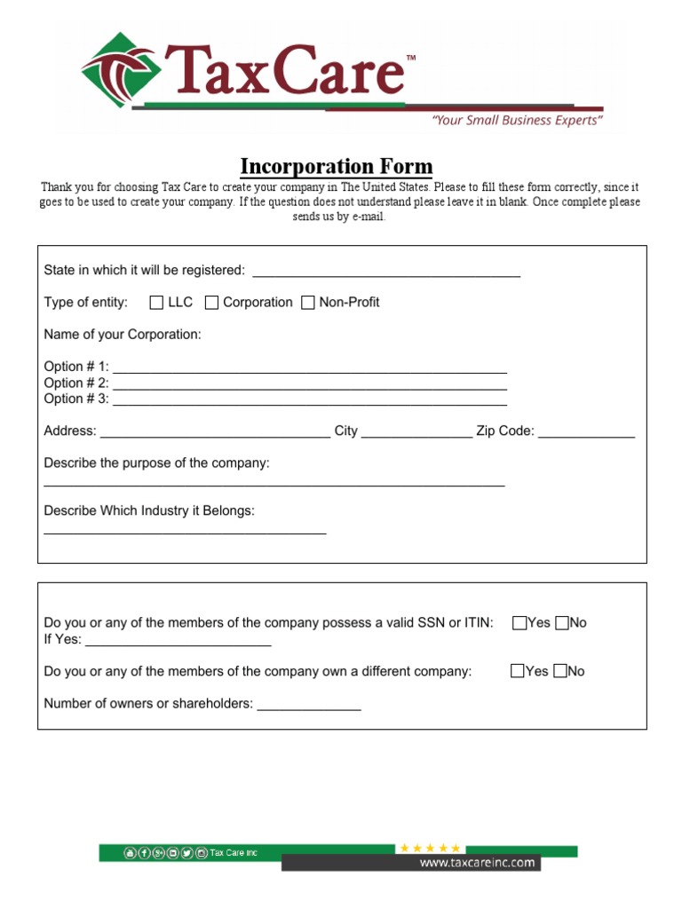 Corporate Form - English NB | PDF | S Corporation | Taxation