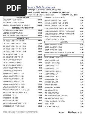 eastern gold store price list