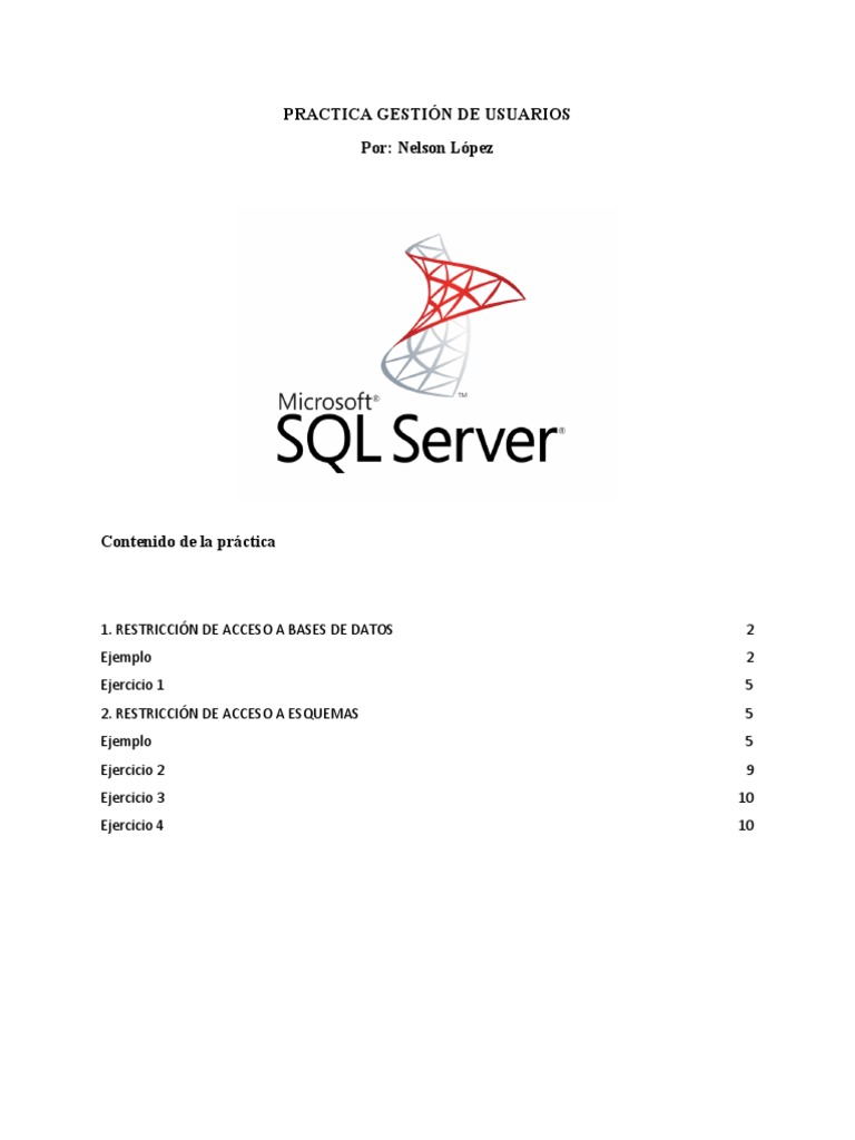 1.1 Practica Manejo de Usuarios SQL Server | PDF | Recuperación de ...