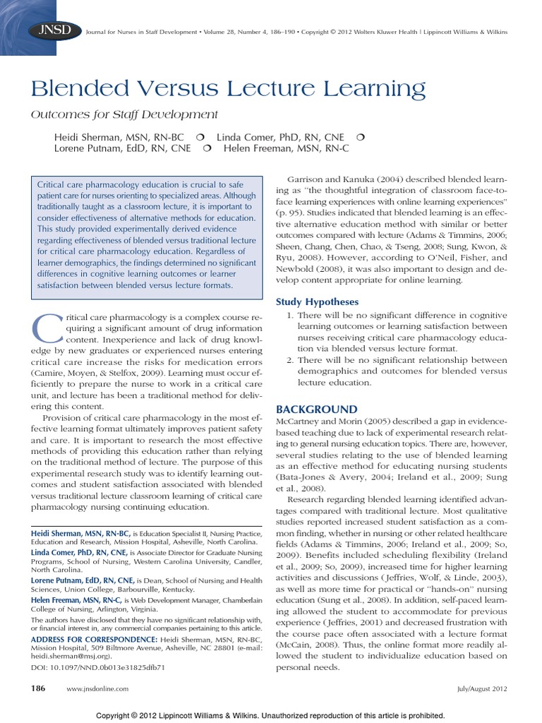 Blended Versus Lecture Learning | PDF | Educational Technology | Nursing