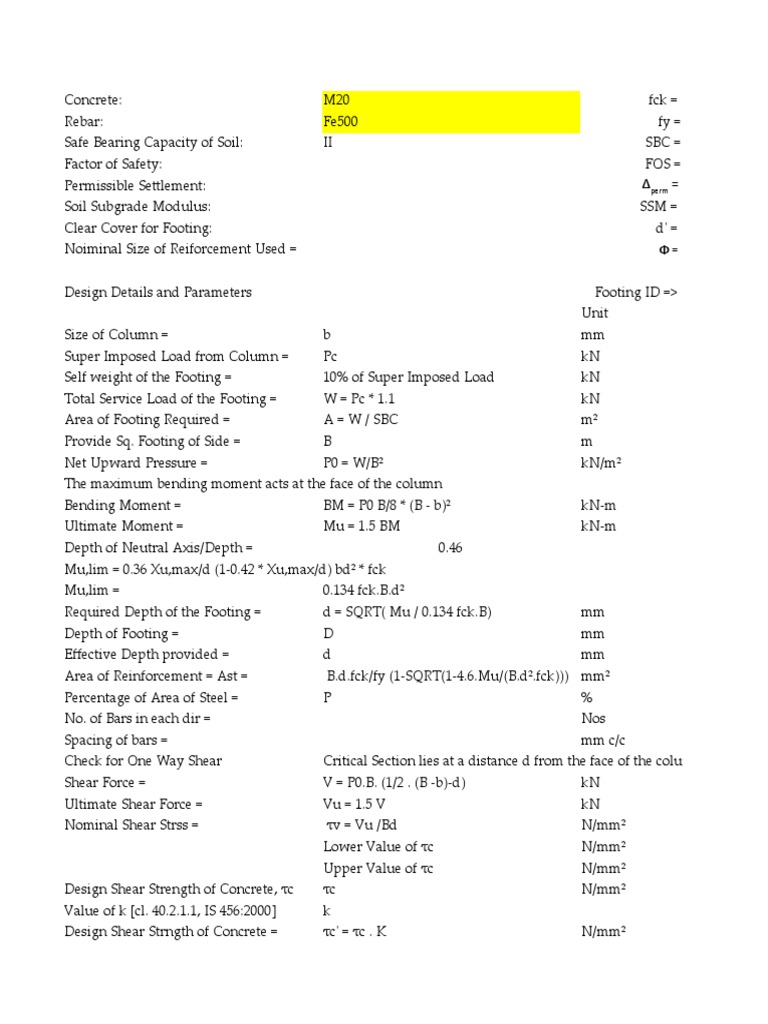 Footing Preliminary Design | PDF | Materials | Applied And ...