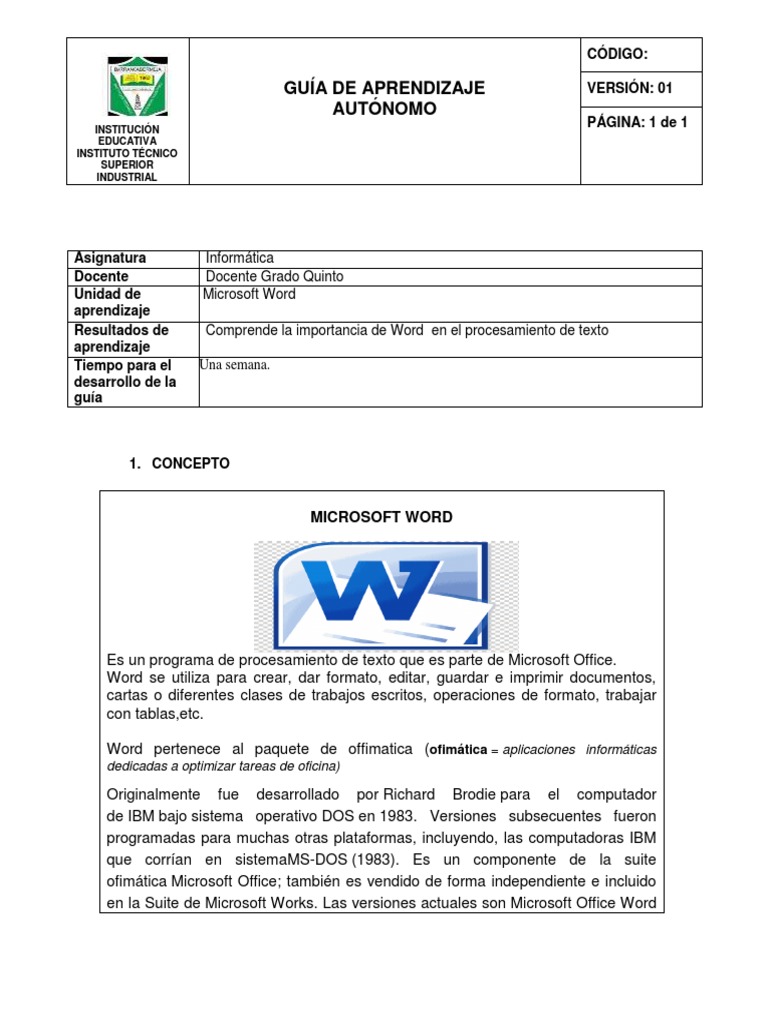 Guia de Informatica Grado 5 | PDF | Microsoft Word | Microsoft Office