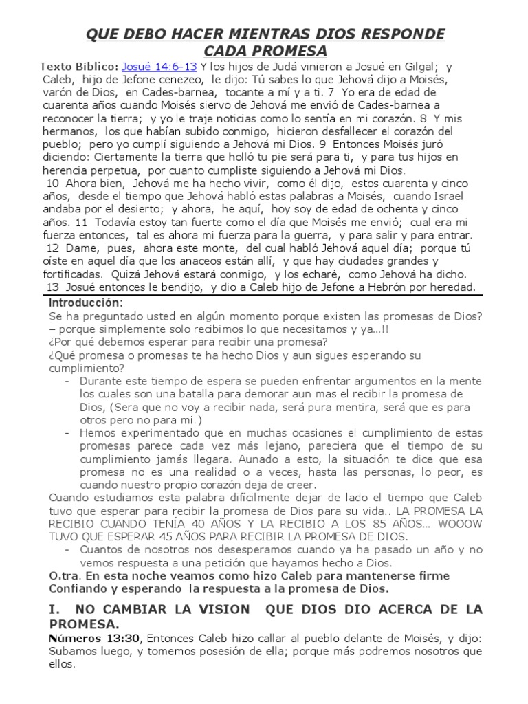 Promesas de Dios: Fe y Espera en Caleb | PDF | Moisés | Joshua