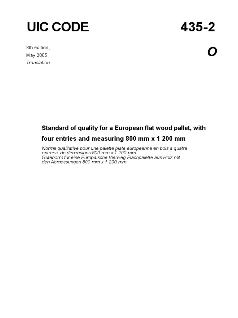 Uic Code 435-2: Standard of Quality For A European Flat Wood Pallet ...