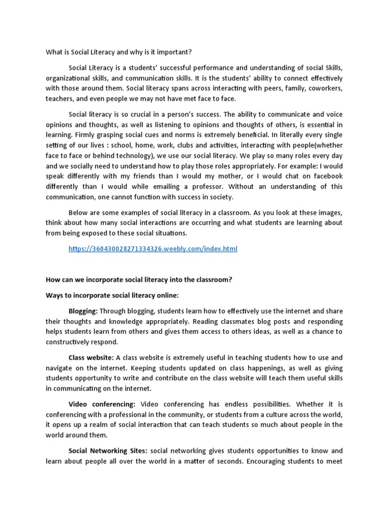 What Is Social Literacy and Why Is It Important PDF Literacy