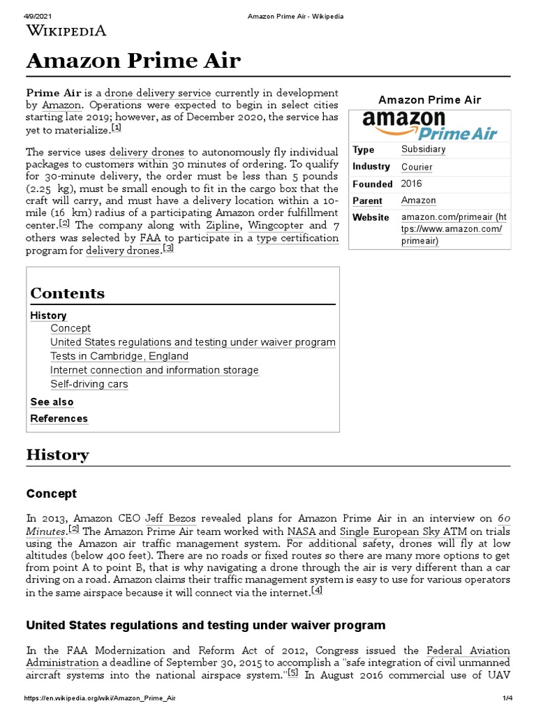 Amazon Prime Air Wikipedia PDF Transport Aviation