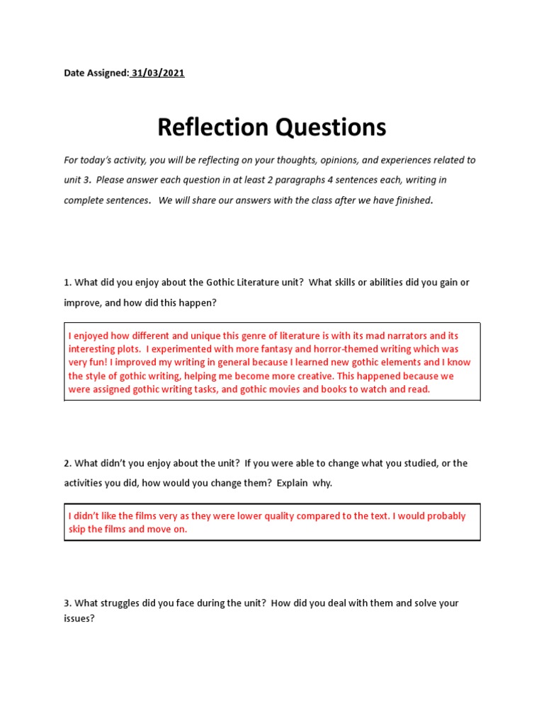 Zakariya Al Saee - Reflection Questions | Unduh gratis PDF | Gothic ...