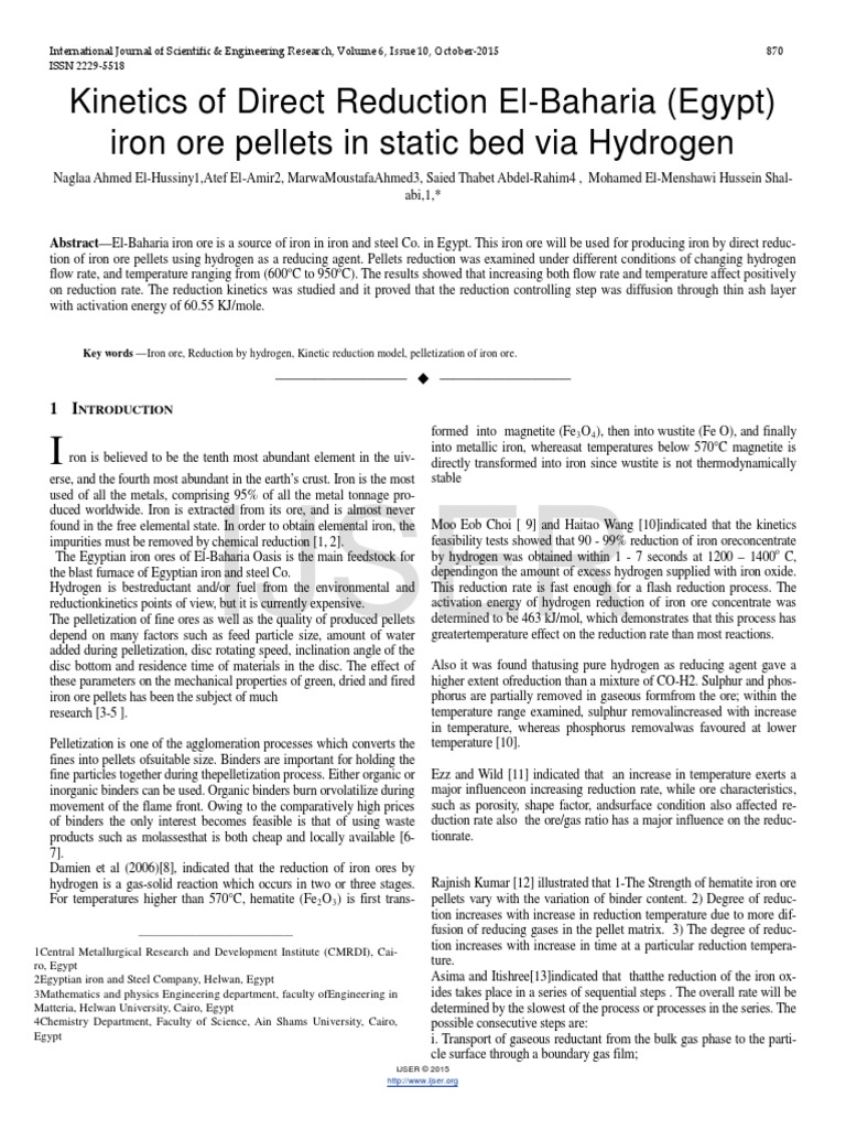 Ijser: Kinetics of Direct Reduction El-Baharia (Egypt) Iron Ore Pellets ...