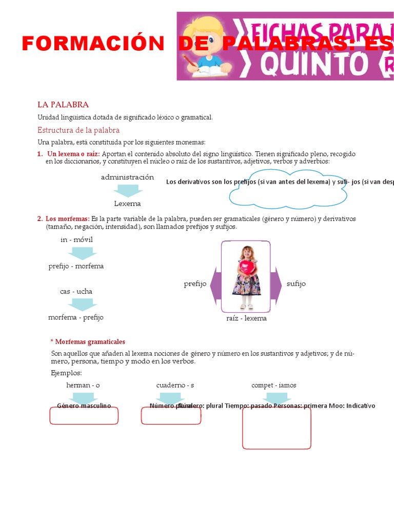 Estructura de La Palabra para Quinto Grado de Primaria | PDF | Palabra
