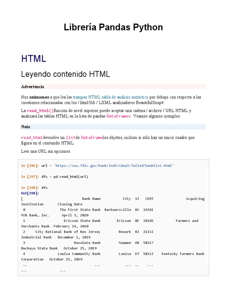 Librería Pandas Python | PDF | Microsoft Excel | HTML