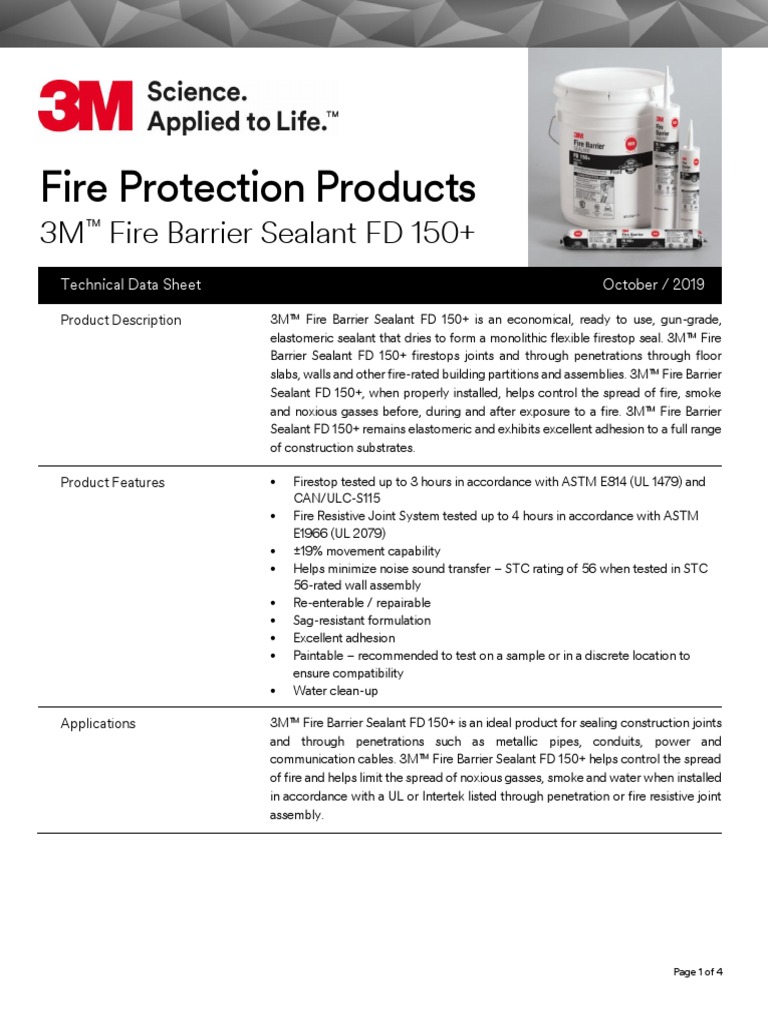 3M Fire Barrier Sealant FD 150 Plus Technical Data Sheet PDF Safety Materials