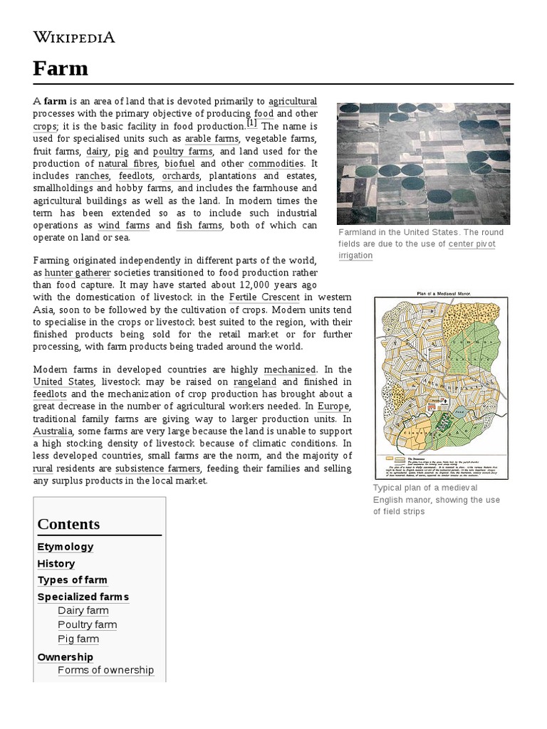 Etymology History Types of Farm Specialized Farms PDF Farms Food