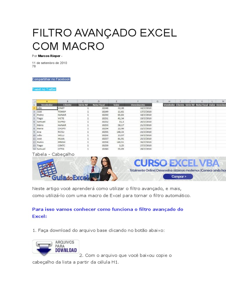 Image Result For Filtro Avanado Com Macro Para Data E Hora Na Meclula