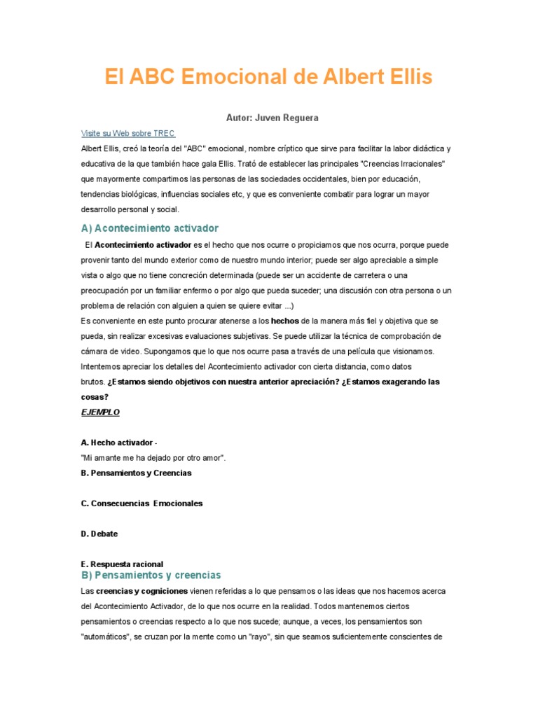 El ABC Emocional de Albert Ellis | PDF | Terapia racional de ...