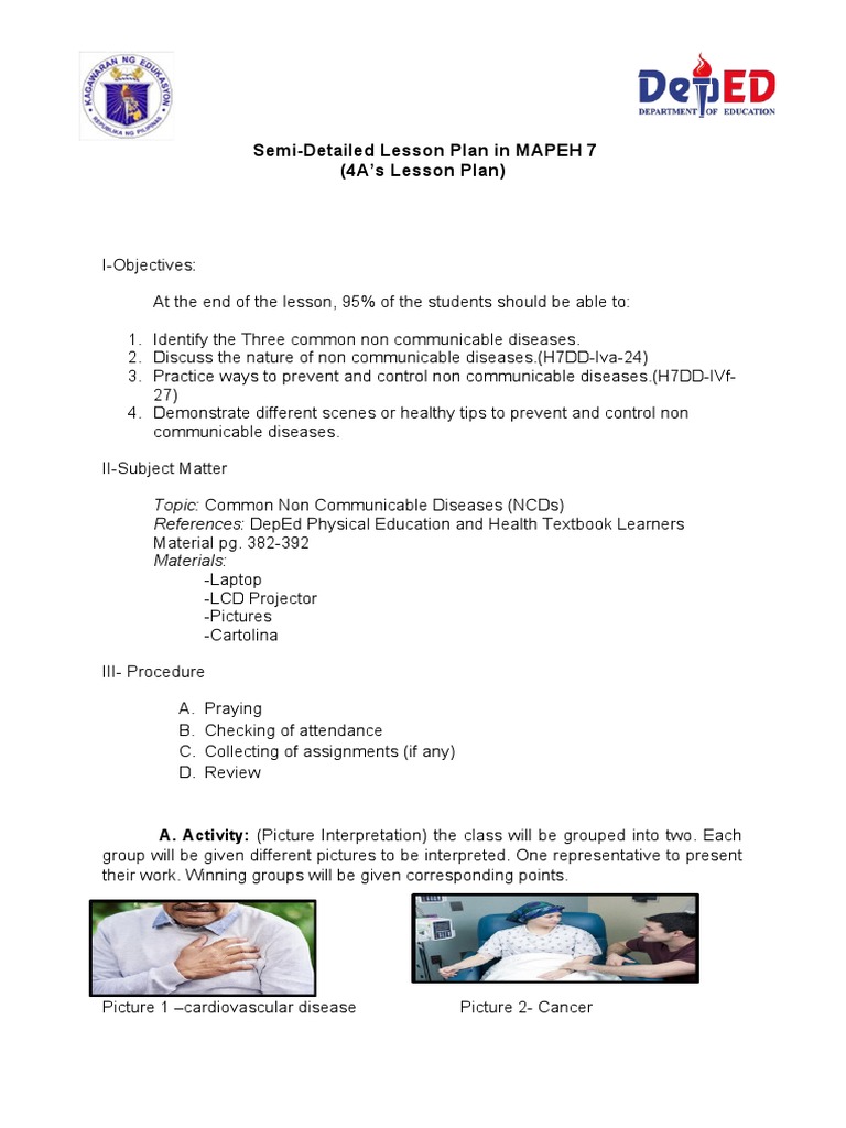 MAPEH 7 Lesson Plan on NCDs | PDF | Non Communicable Disease ...