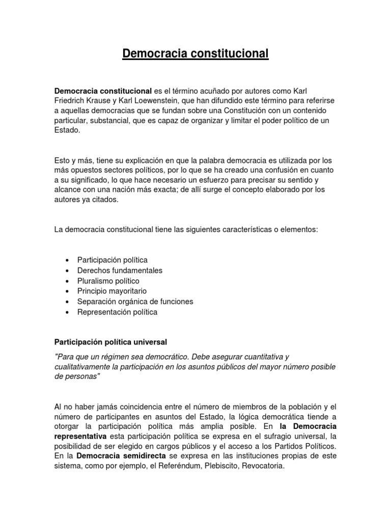 Características de la Democracia Constitucional | PDF | Democracia ...