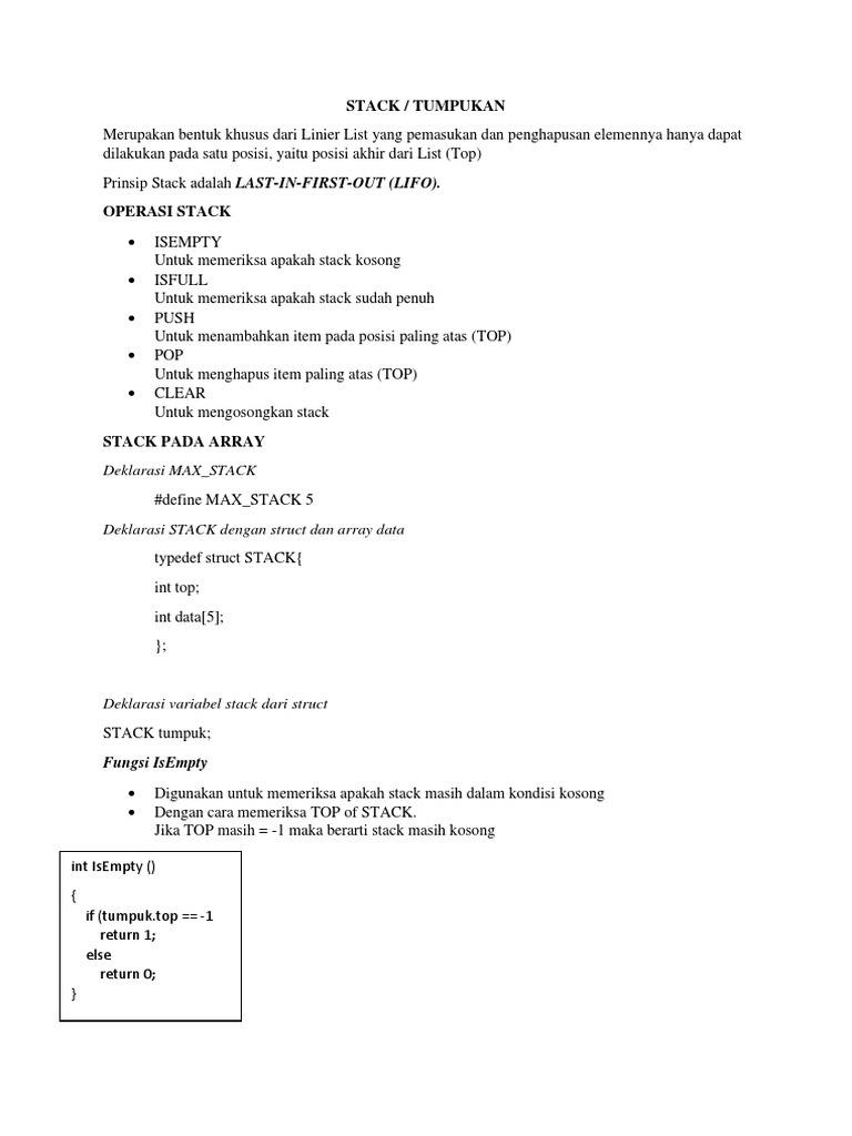 Operasi Dasar pada Struktur Data Stack | PDF