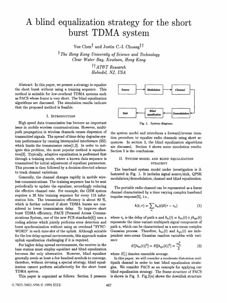 A Blind Equalization Demodulation Equalization Strategy For The Short Burst TDMA System