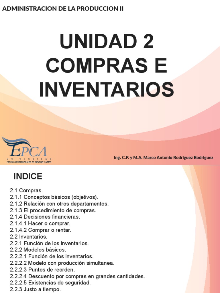 Unidad 2 Compras e Inventarios | PDF | Inventario | Presupuesto