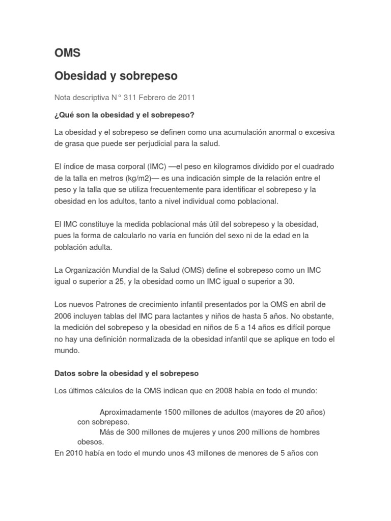 IMC y obesidad: Datos de la OMS | PDF | Obesidad | Índice de masa corporal