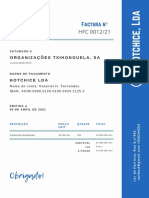 Fatura no HFC 0012/21 para Organizações TXIHONGUELA, SA