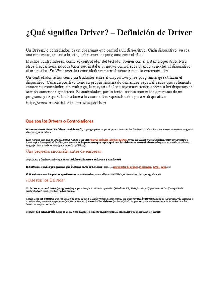 Que Son Los Drivers | PDF | Controlador de dispositivo | Sistema operativo