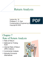 Rate of Return Analysis: Lecture No. 19 Professor C. S. Park Fundamentals of Engineering Economics