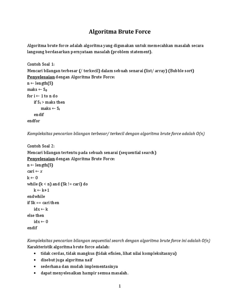 Algoritma Brute Force dan Contohnya | PDF | Metode & Bahan Ajar