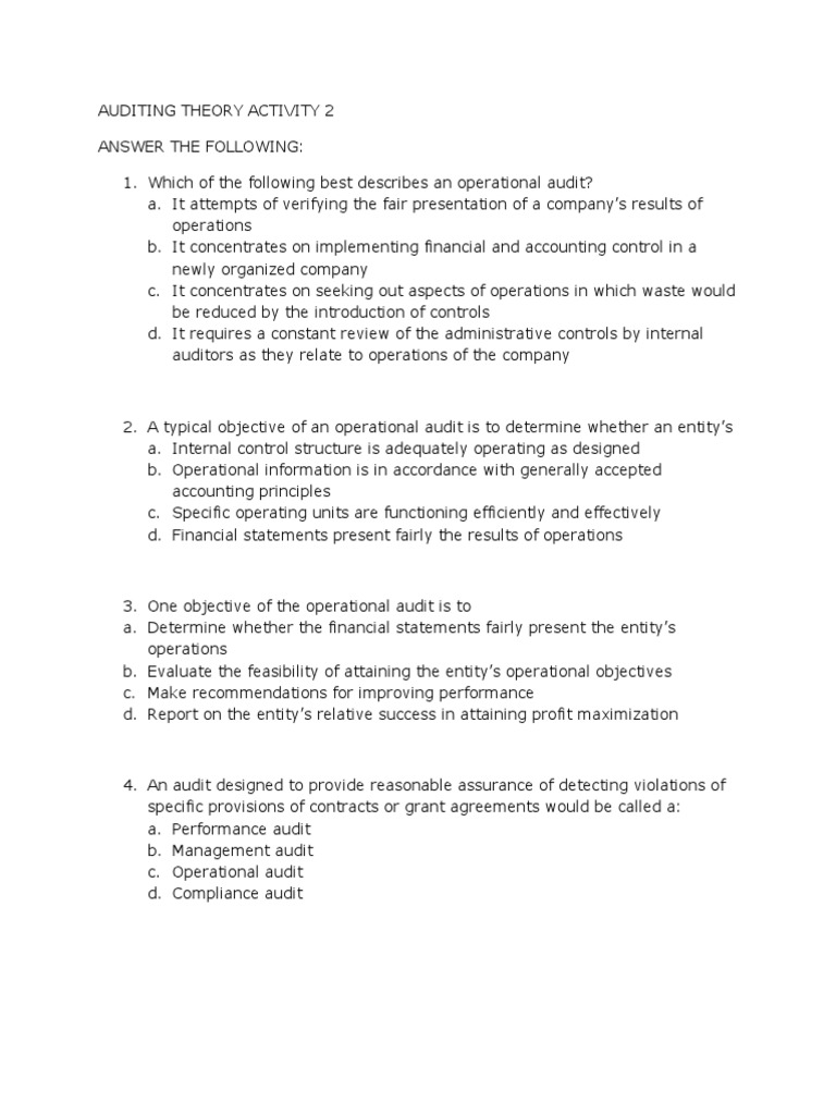Auditing Theory Activity 2 | PDF | Financial Audit | Audit