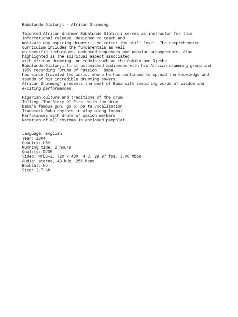 Babatunde Olatunji African Drumming PDF