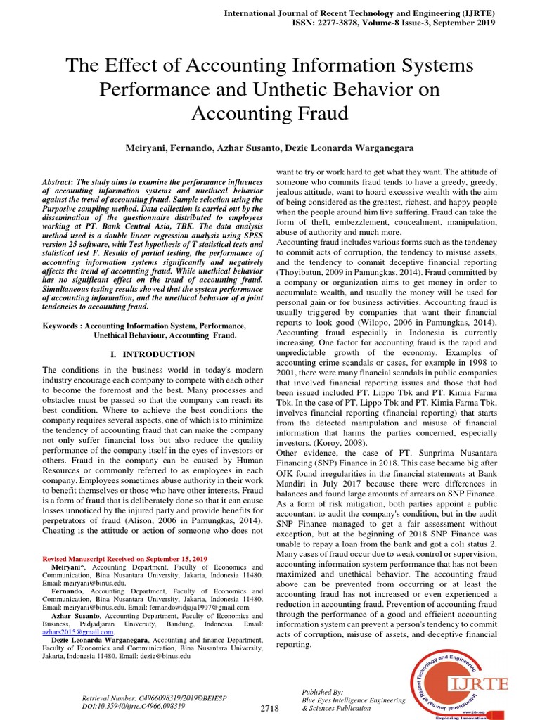 The Effect of Accounting Information Systems Performance and Unthetic ...