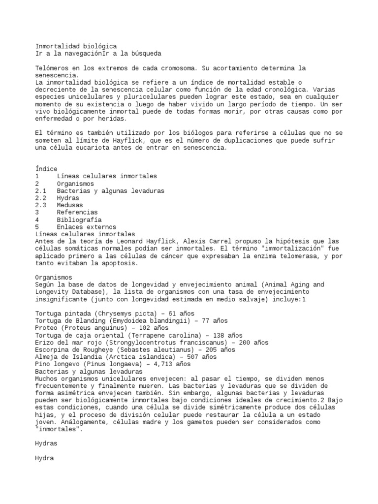 Inmortalidad Biologica | PDF | Longevidad | Biología Celular