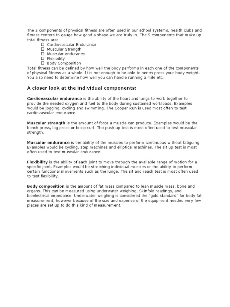 The 5 Components of Physical Fitness Are Often Used in Our School ...