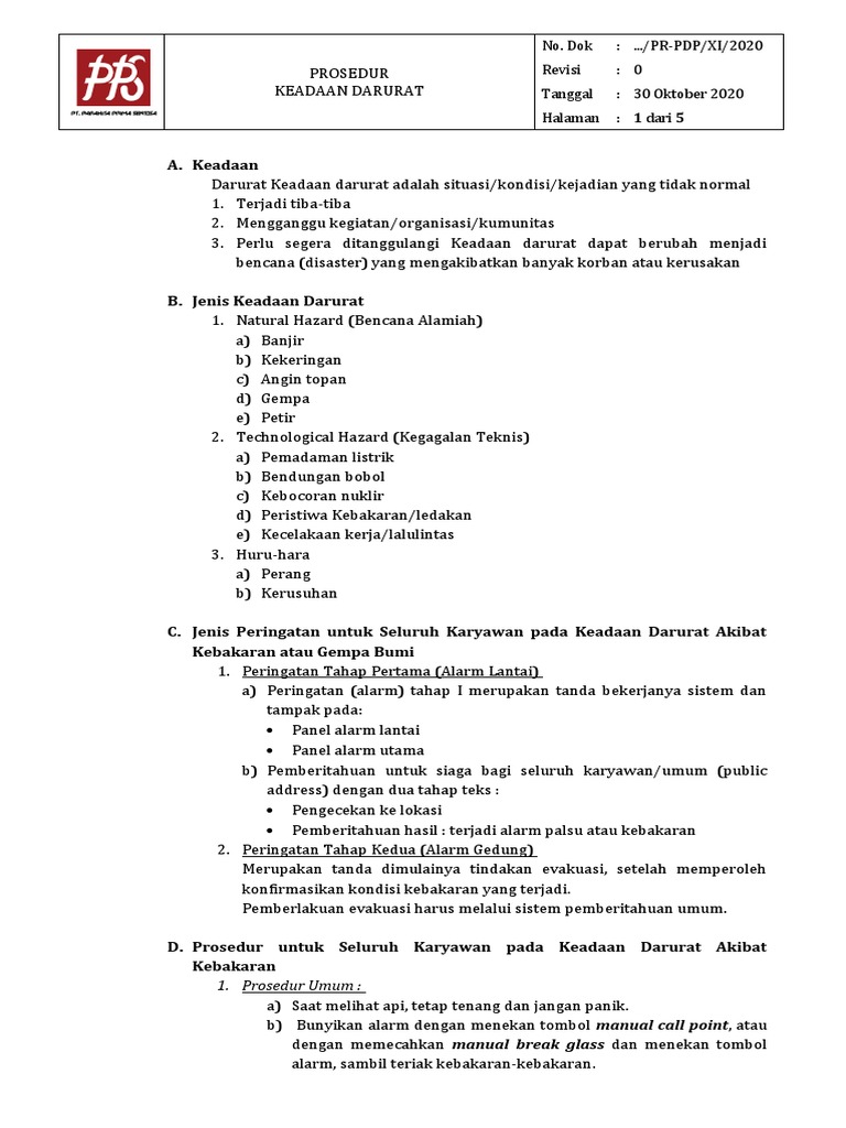Prosedur Emergency Situation Pdf