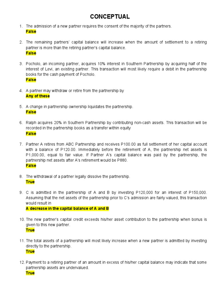 Partnership Dissolution Practice Exercises Pdf Partnership Interest