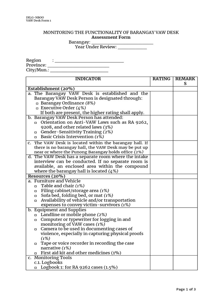 VAW Desk Form 1 PDF Desk Business