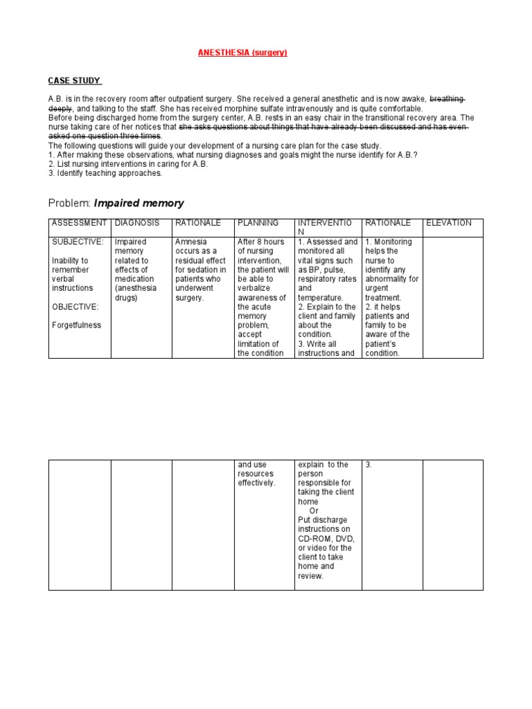 ANESTHESIA Case Study. PDF Anesthesia Surgery